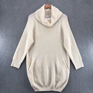 SNDYS Sweater Womens Small Ivory Shaker Knit Cowl Neck Pockets Tunic Oversized